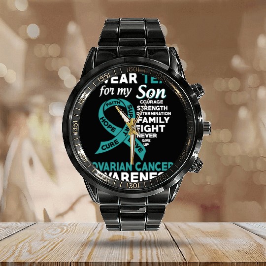 I Wear Teal For My Son Ovarian Cancer Awareness Calendar Steel Band Watch