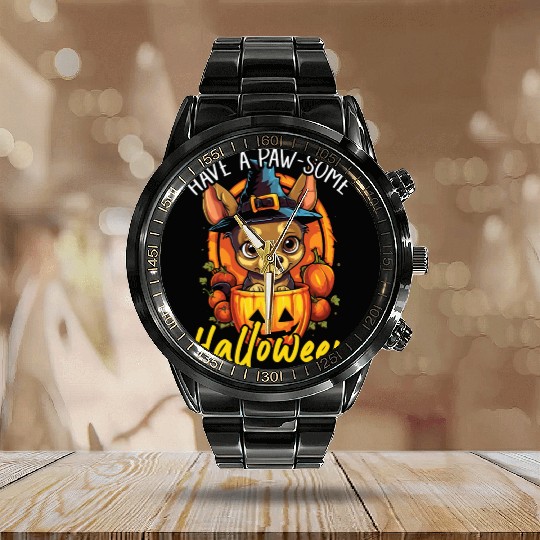 Chihuahua Halloween Puppy Trick Or Treat Dog Lover Calendar Steel Band Watch