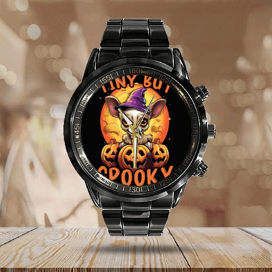 Chihuahua Halloween Puppy Trick Or Treat Dog Lover Calendar Steel Band Watch