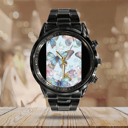 repeating patterns tiles flowers Calendar Steel Band Watch