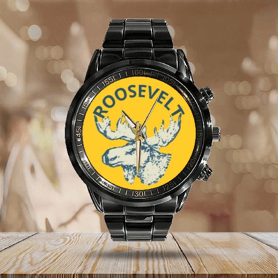 Teddy Roosevelt Bull Moose Py Calendar Steel Band Watch