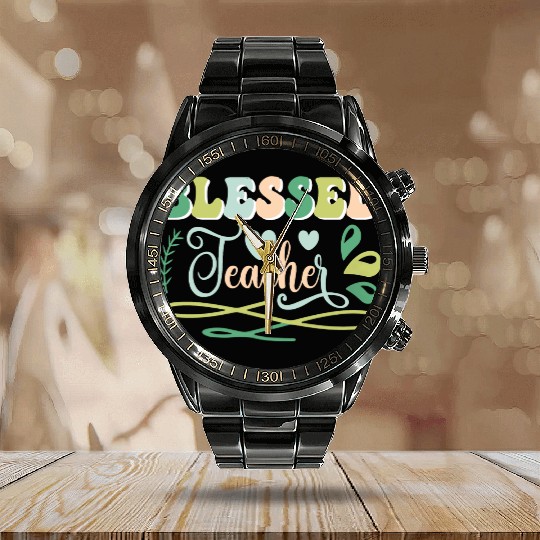 Blessed Teacher Back to School Design Calendar Steel Band Watch