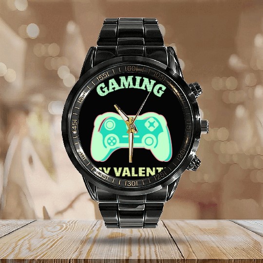 Gaming Is My Valentine Light Green Calendar Steel Band Watch