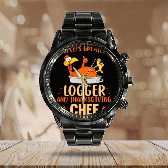 World Greatest Logger And Thanksgiving Calendar Steel Band Watch