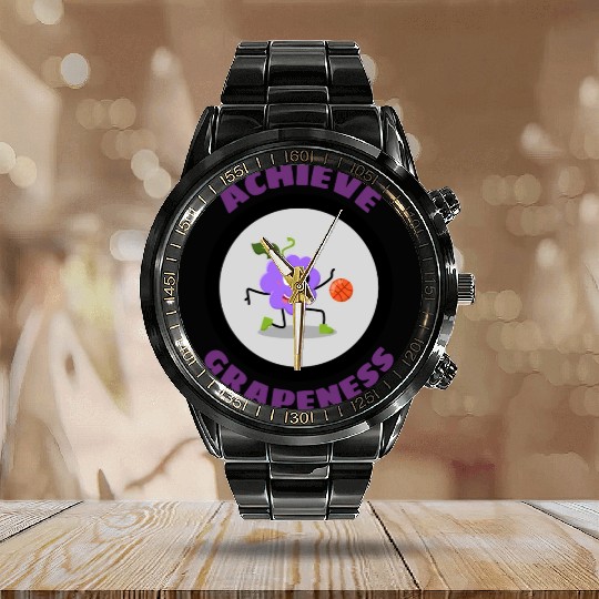 Achieve Grapeness Grape Pun Calendar Steel Band Watch