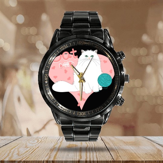 Love Persian Cat Calendar Steel Band Watch
