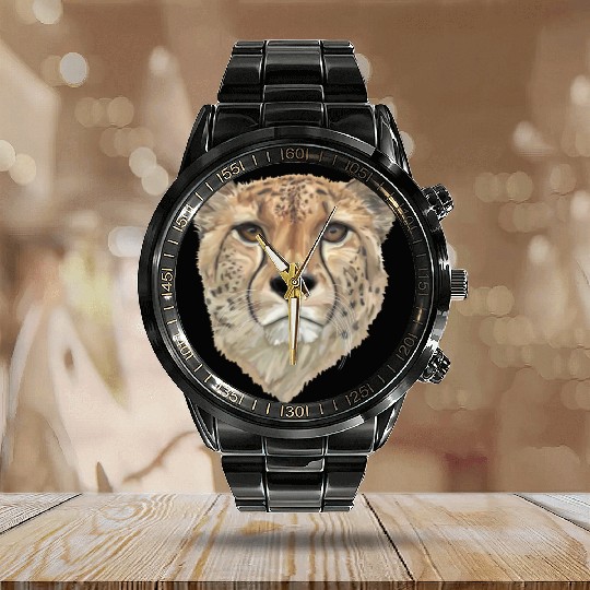 Watercolor Cheetah Portrait Calendar Steel Band Watch