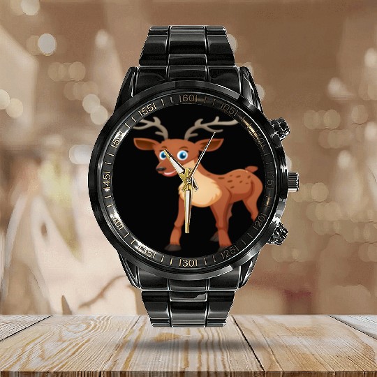 Deer forest animal design Calendar Steel Band Watch