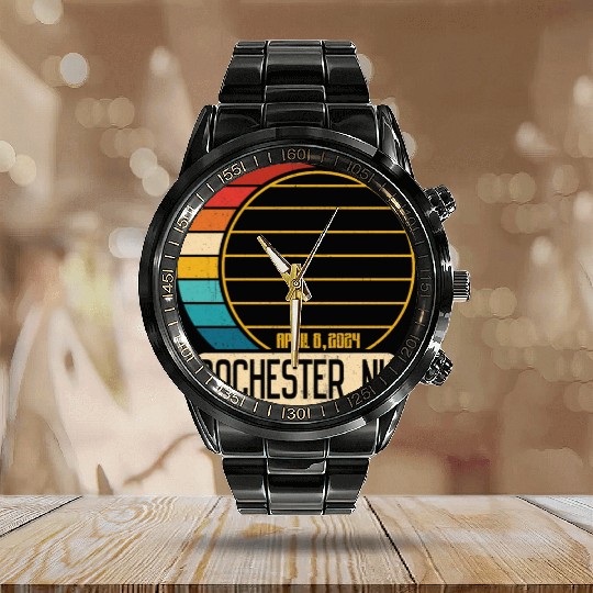 Total Solar Eclipse New York Rochester EclipseRoch Calendar Steel Band Watch