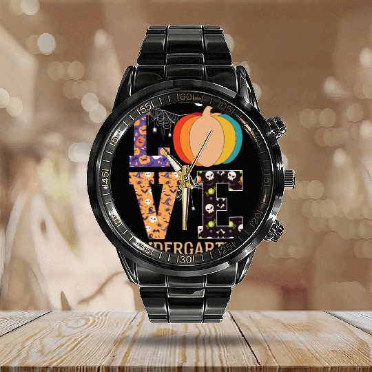 Love Pumpkin Candy Corn Halloween Love Costume Men Calendar Steel Band Watch