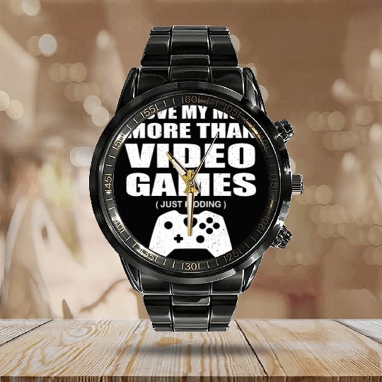 I Love My Mom Video Gamer Valentines Day Gift Boys Calendar Steel Band Watch