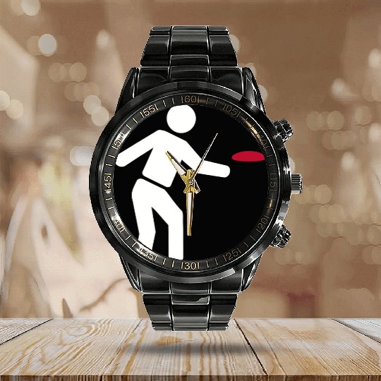Disc golf icon Calendar Steel Band Watch