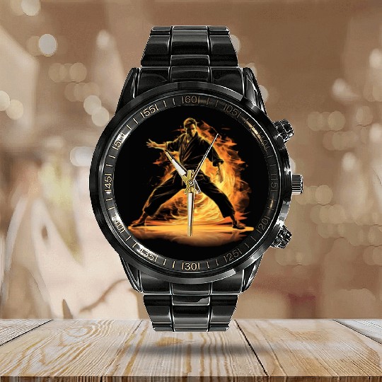 Karate Taekwondo Fighter Martial Arts Calendar Steel Band Watch