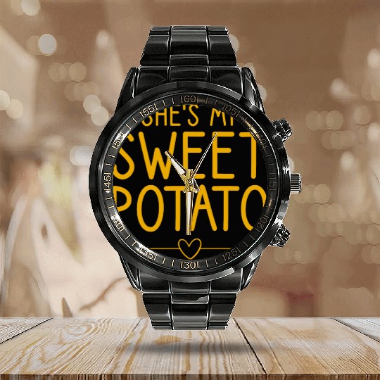 She s My Sweet Potato I Yam Couple s Matching Calendar Steel Band Watch