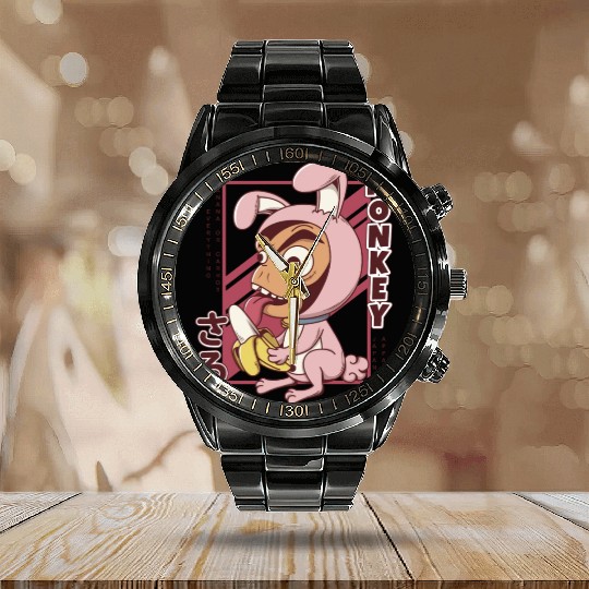 Banana Monkey Cute Calendar Steel Band Watch