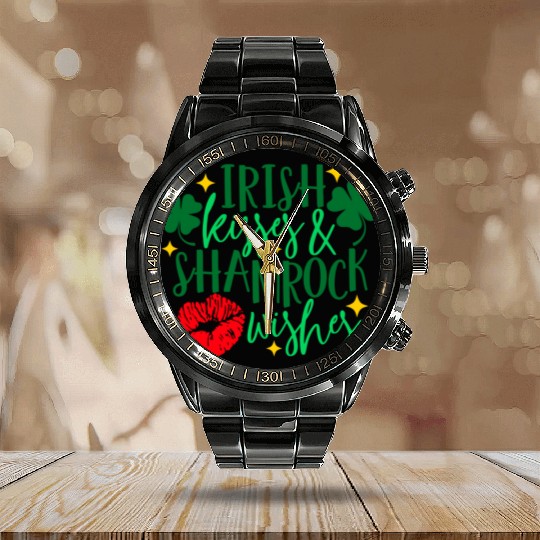 Irish Kisses And Shamrock Wishes Calendar Steel Band Watch
