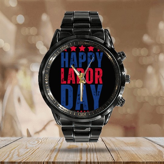Happy labor Day Calendar Steel Band Watch