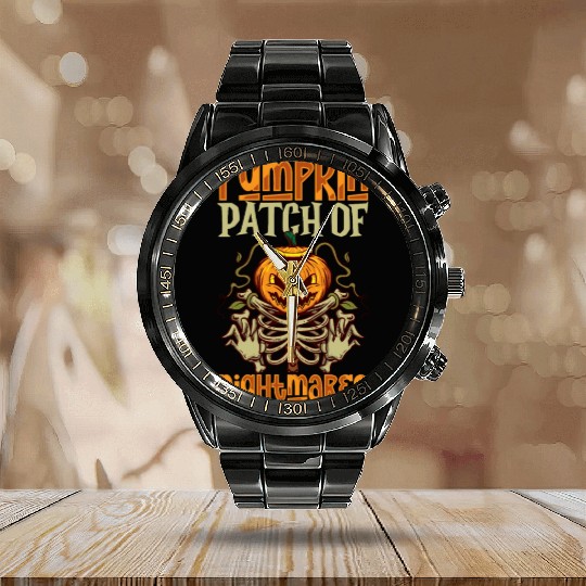 Scary Pumpkin Halloween Costume Autumn Fall Gift Calendar Steel Band Watch