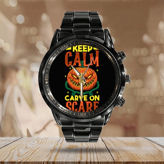 Scary Pumpkin Halloween Costume Autumn Fall Gift Calendar Steel Band Watch