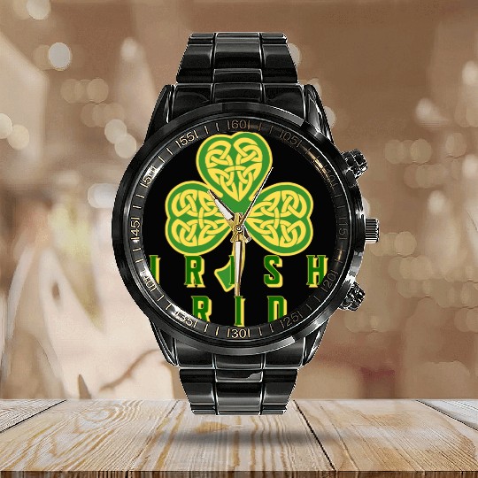 Irish Pride Clover Shamrock St Patricks Calendar Steel Band Watch