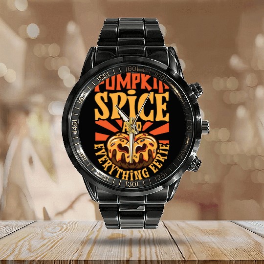 Scary Pumpkin Halloween Costume Autumn Fall Gift Calendar Steel Band Watch