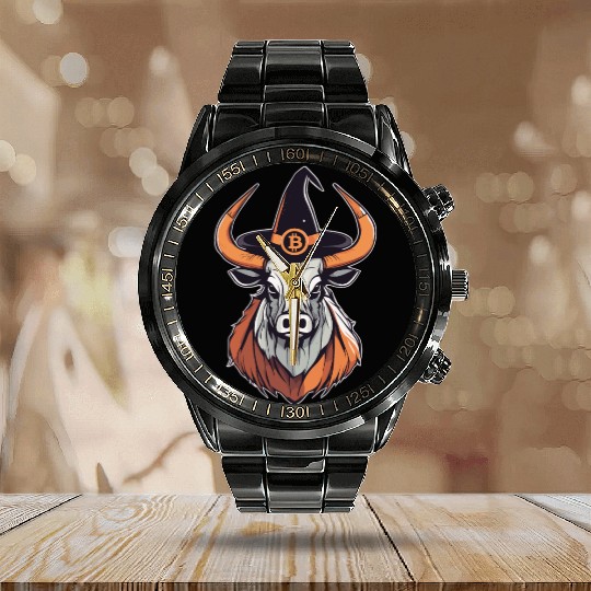 Halloween Bitcoin Wizard Bull Calendar Steel Band Watch