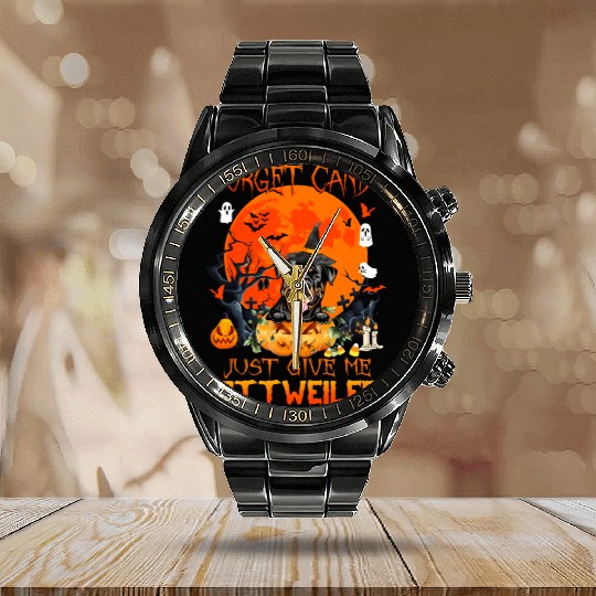 Forget Candy Just Give Me Rottweilers Pumpkin Calendar Steel Band Watch