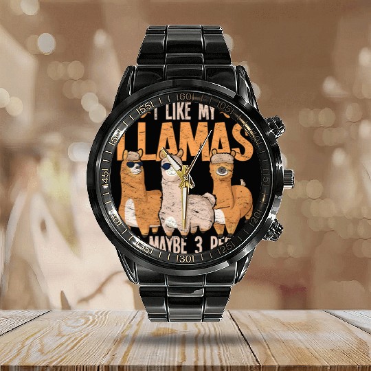 I like my llamas and maybe 3 people alpaca Calendar Steel Band Watch