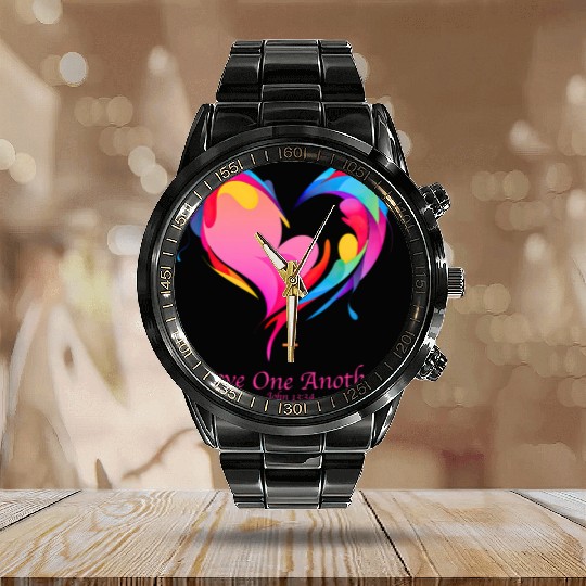 Love One Another Bible Verse John 13:34 Calendar Steel Band Watch