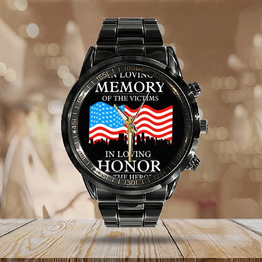 911 in loving memory Calendar Steel Band Watch