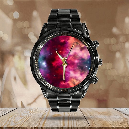 Galaxy nebula abstract design Calendar Steel Band Watch