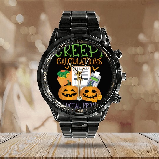 Creepy Calculations Financial Frights Halloween Calendar Steel Band Watch