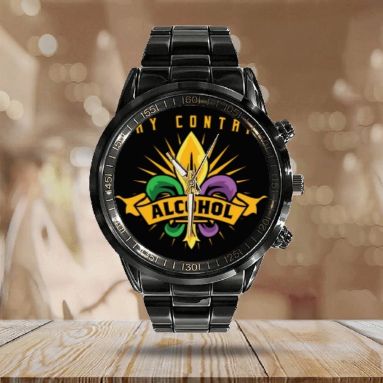 May Contain Alcohol Mardi Gras Calendar Steel Band Watch