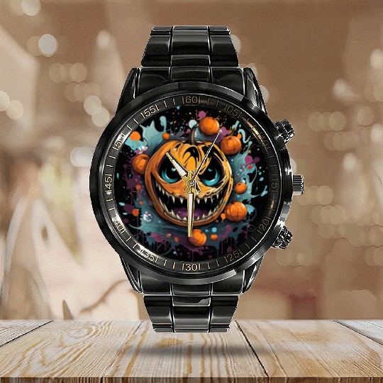 Bad Pumpkin Creppy Halloween Calendar Steel Band Watch