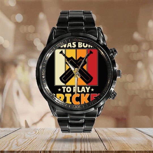 I Was Born To Play Cricket Calendar Steel Band Watch
