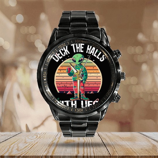 Beam Me Up Santa Claus Alien Christmas Ufo Coffee Calendar Steel Band Watch