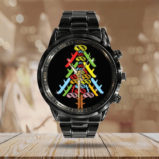 Christmas Christmas Tree Snowboard Snowboarder Calendar Steel Band Watch