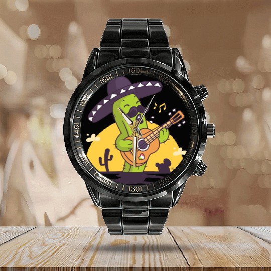 Mexican Mariachi Cactus Calendar Steel Band Watch