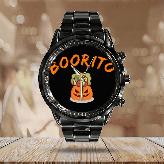 Halloween Burrito Pumpkin Mexican Trick Or Treat Calendar Steel Band Watch