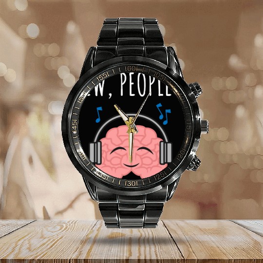 Ew People Brain Headphones Calendar Steel Band Watch