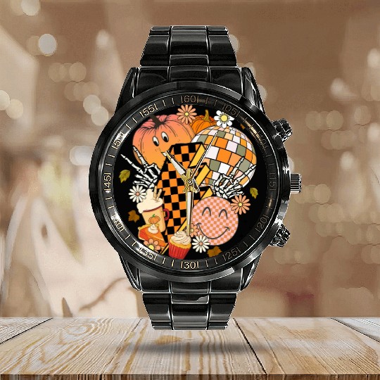 Pumpkin lightning Calendar Steel Band Watch