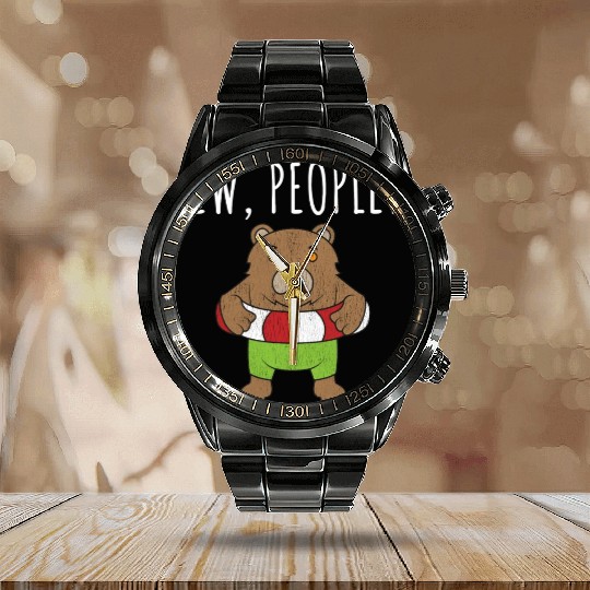 Ew People Bear Distressed Calendar Steel Band Watch