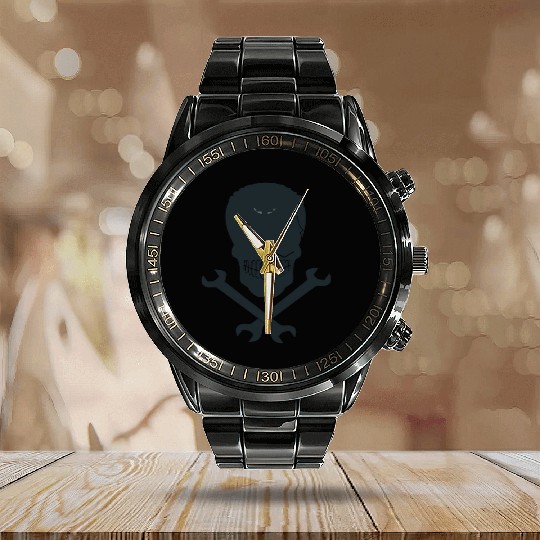 skull and cross wrenches icon Calendar Steel Band Watch
