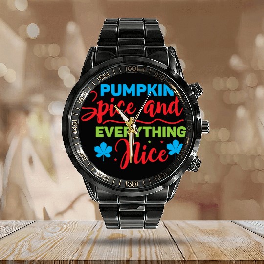 Pumpkin Spice And Everything Nice Calendar Steel Band Watch