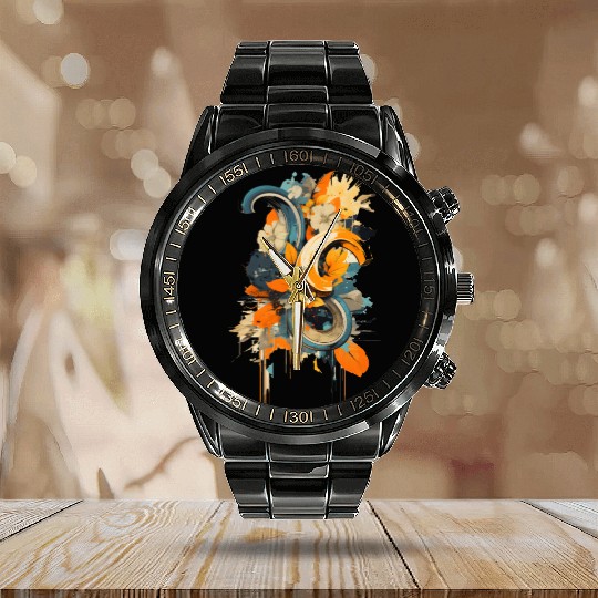 Abstract Banana Flower Calendar Steel Band Watch