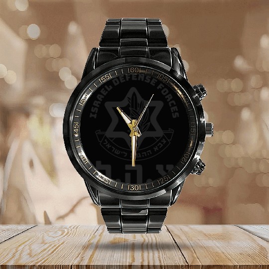 IDF Badge of the Israel Defense Forces in Hebrew Calendar Steel Band Watch
