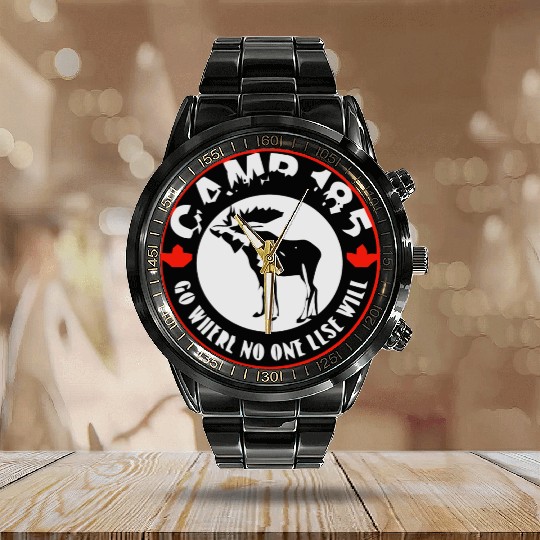 Camp 185 Moose Calendar Steel Band Watch