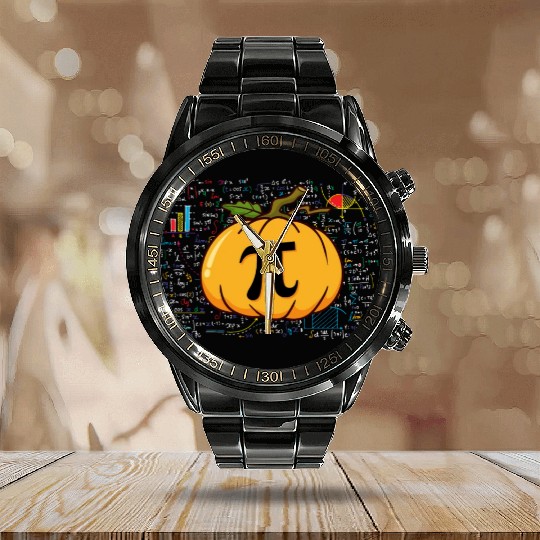 Pumpkin Pi Mathematics Halloween Thanksgiving Fall Calendar Steel Band Watch