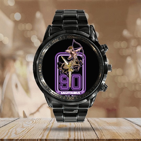 Sagittarius Born in 1990 Zodiac star sign horoscop Calendar Steel Band Watch