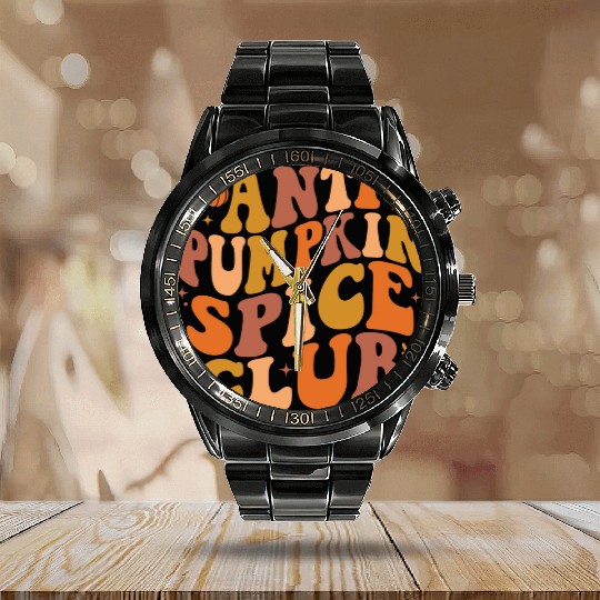 Anti Pumpkin Spice Club Retro Fall Calendar Steel Band Watch